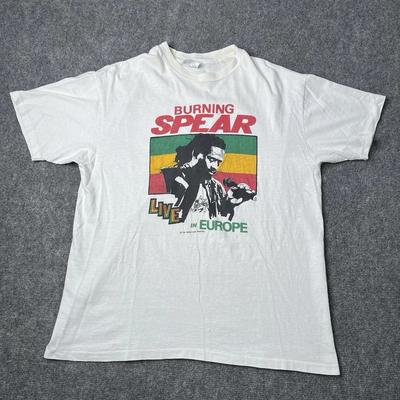 Винтаж 1988 года Футболка Burning Spear Live In Europe Tour 1 сторона репринт PA184 Унисекс Футболка