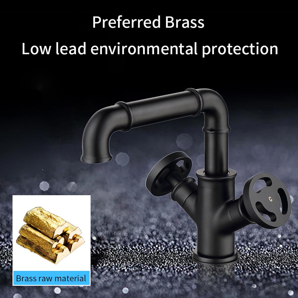 Basin Faucets Black Brass Bathroom Faucets Industrial Style Sindle Hole Dual Handle Contemporary Water Mixer Tap WF-F20A05KP