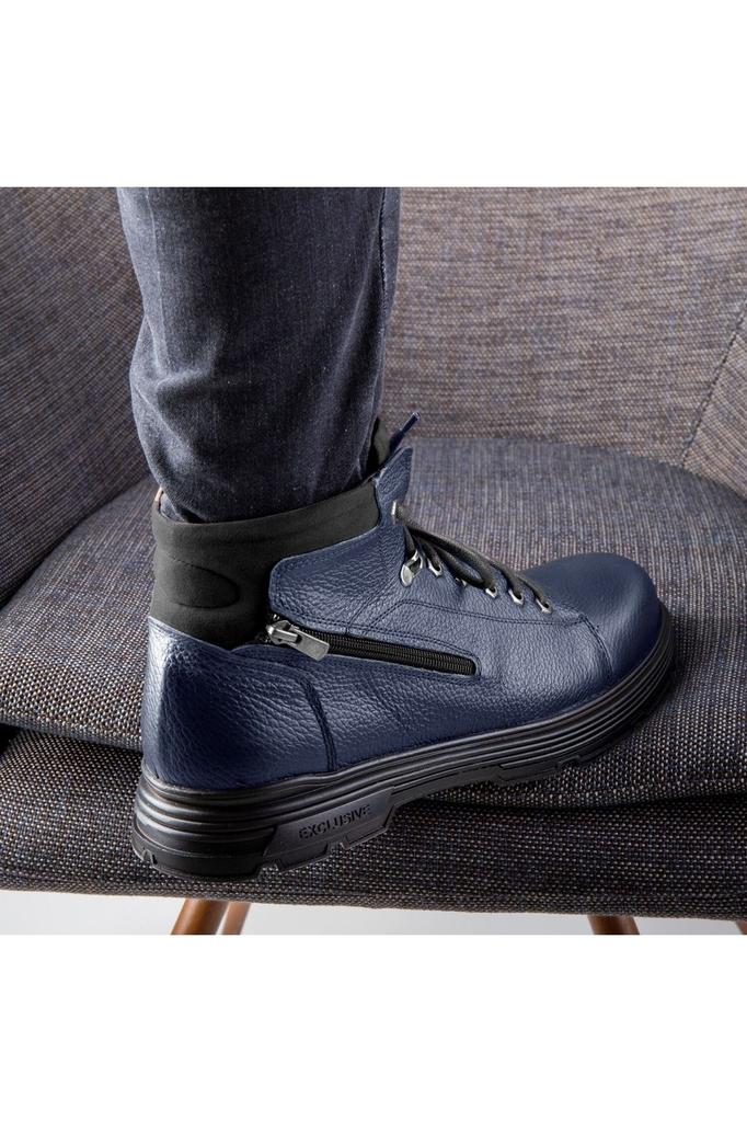 Men's Fashion Genuine Leather Flat Heeled Boots Bootie Ankle Lace Up Rubber Sole Boots Zipper Boots Shoes