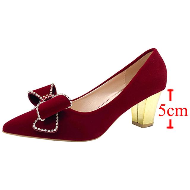 Красные туфли-лодочки с кристаллами и бантом, новые женские элегантные туфли без шнуровки на тонком каблуке, женские туфли на высоком каблуке с острым носком и блестящим бантом