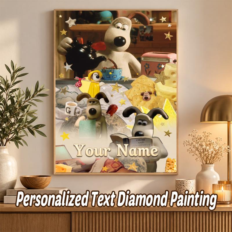 Wallace & Gromit Custom Name Text 5D Diamond Painting Kit DIY Full Drill Diamond Art Decoration