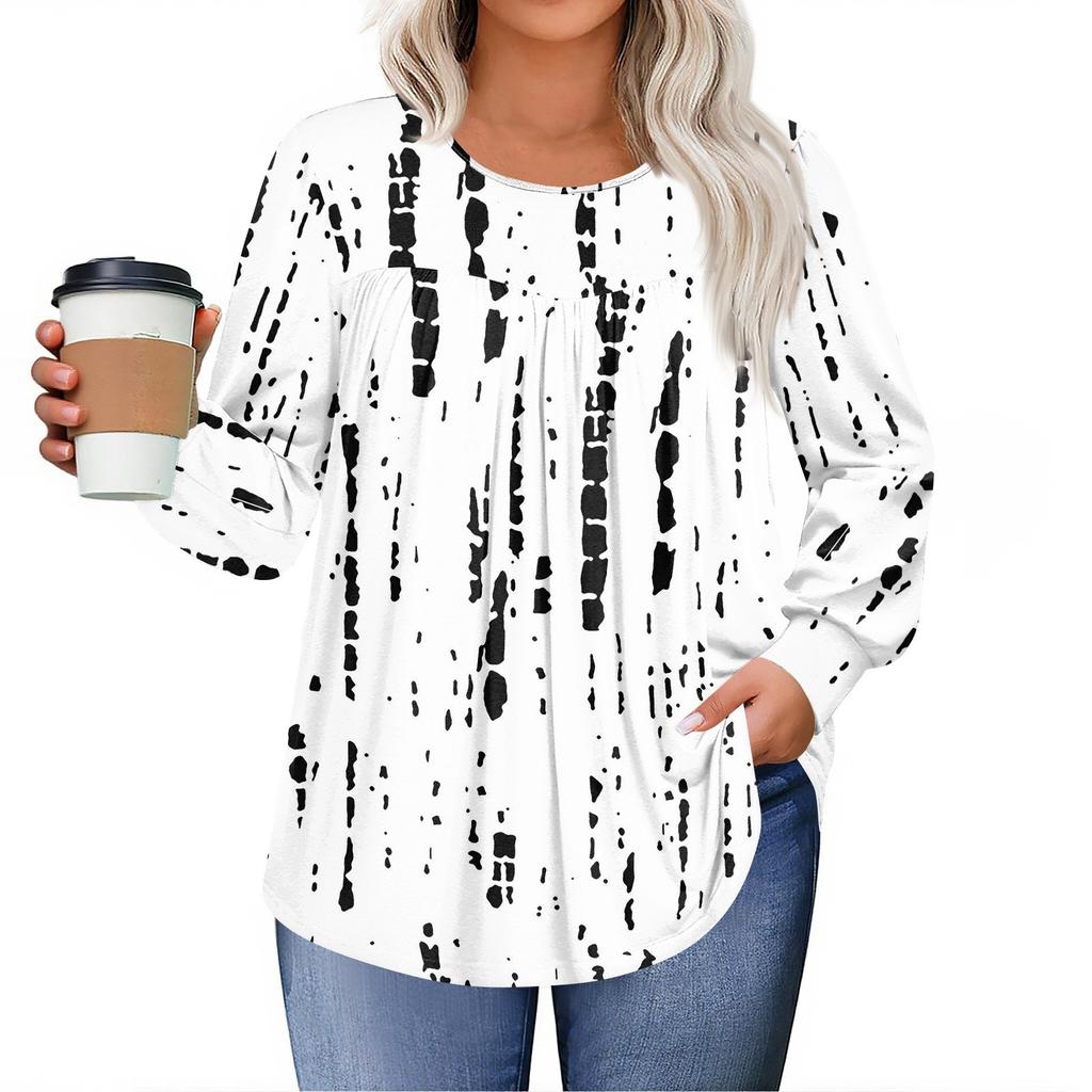 Womens Plus Size Tops Long Sleeve Shirts Round Neck Flowy Tunic Casual Loose Blouse L-5X