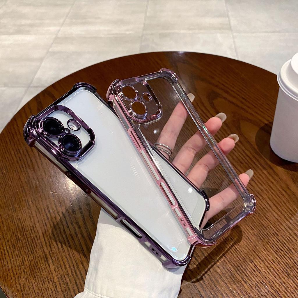 Подходит для iPhone16ProMax Гальванизированный Четырехугольный Противоударный Прозрачный Чехол для Мобильного Телефона Космический Чехол Apple 15 Жесткий Чехол Мягкий Бортик