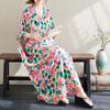 Dimanaf 2024 Plus Size Summer Long Dress Women V-Neck Floral Print Holiday Beach  Linen Loose Maxi Dresses
