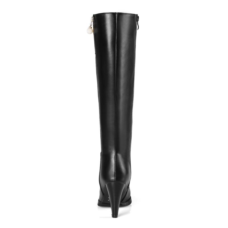 Women's High-heeled Boots Autumn and Winter New Style European and American Style Slim Heel Solid Color Plus Size Mid Length Boots