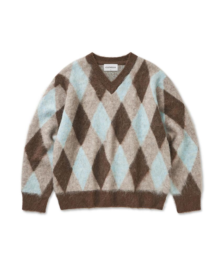 CUZNELLO Blend Argyle V-Neck Knit_Brown