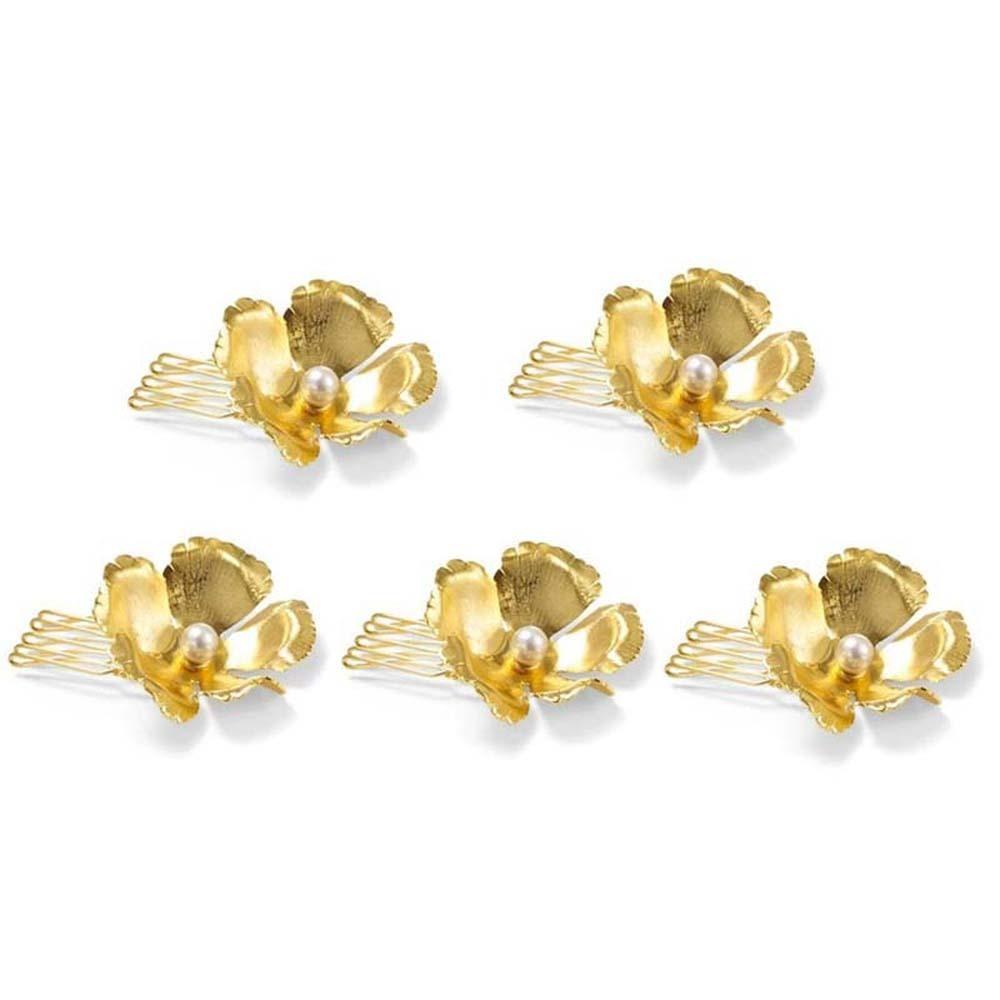 5pcs Hairstyle Tools Golden Flower Hair Forks Retro Wave Zinc Zinc Alloy Barrettes Pearl Side Clips Daily