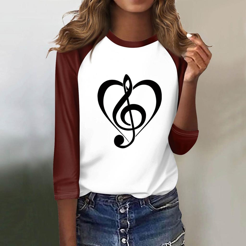 Женская модная повседневная футболка с круглым вырезом, рукавами семь, на пуговицах с принтом