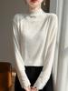 Cross 2025 Autumn/Winter Lace Color Block Knit Pullover with Half-High Collar and Long Sleeves