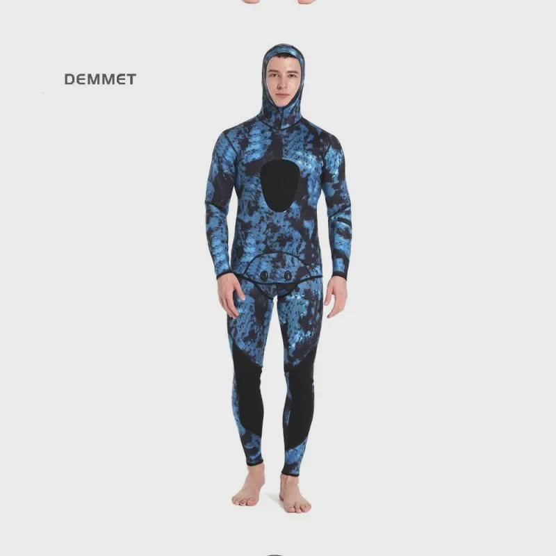 Camouflage 5mm Two-Piece Long-Sleeve Diving Suit - Thick & Warm for Winter Swimming and Spearfishing