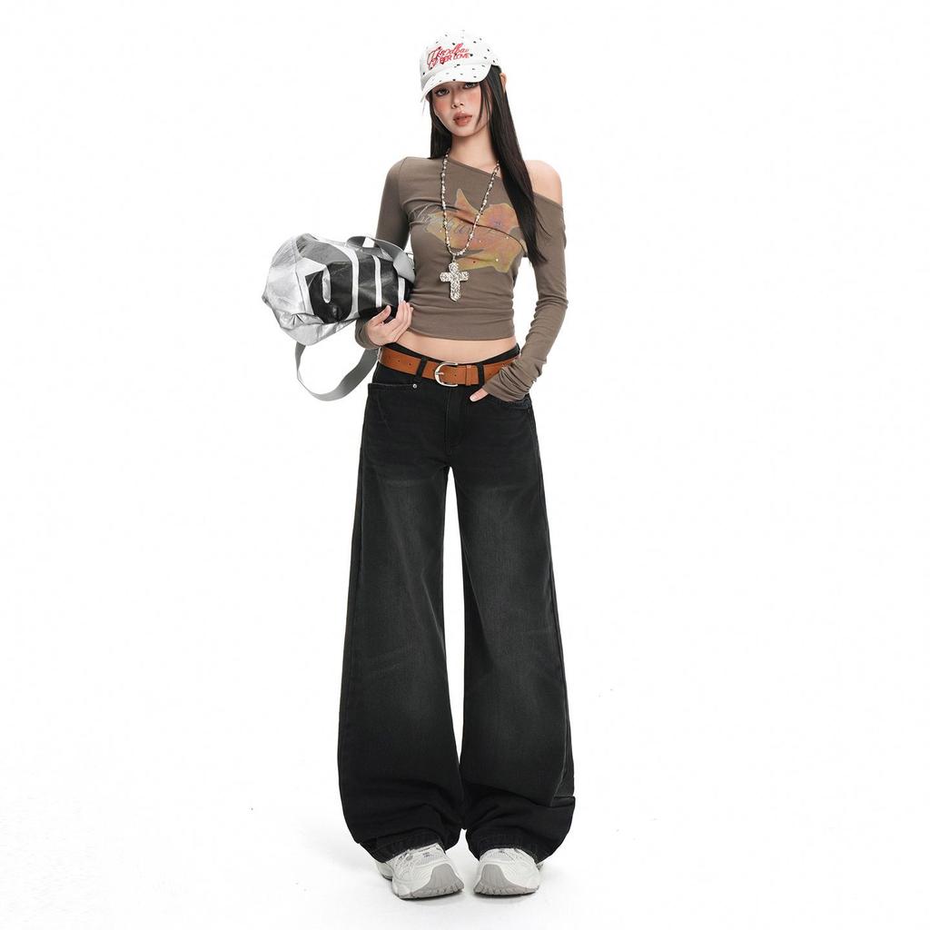 Autumn and winter new American retro low-rise hottie wide-leg straight jeans women