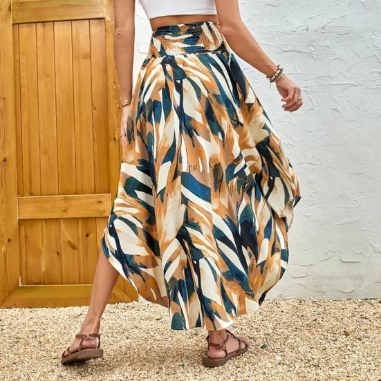 Юбка макси в стиле бохо, регулируемая завязка на шнурке, высокая талия, струящаяся юбка-трапеция с широким подолом, повседневная одежда