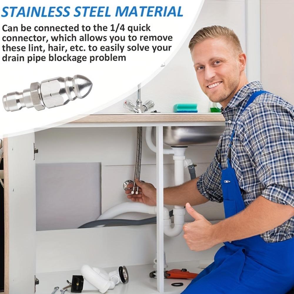 Насадка для прочистки канализации высокого давления из нержавеющей стали, 1 шт., быстроразъемная вращающаяся распылительная головка для удаления засоров на 1/4 дюйма