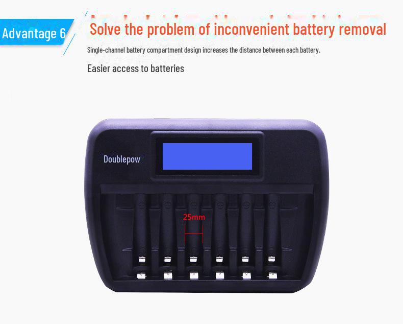 Интеллектуальное быстрое зарядное устройство на 6 слотов с ЖК-дисплеем для аккумуляторов AA/AAA с функциями ремонта и удвоения емкости