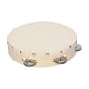 Hand Tambourine with Metal Single Row Jingles Sheepskin Drum Skin Wooden Tambourines
