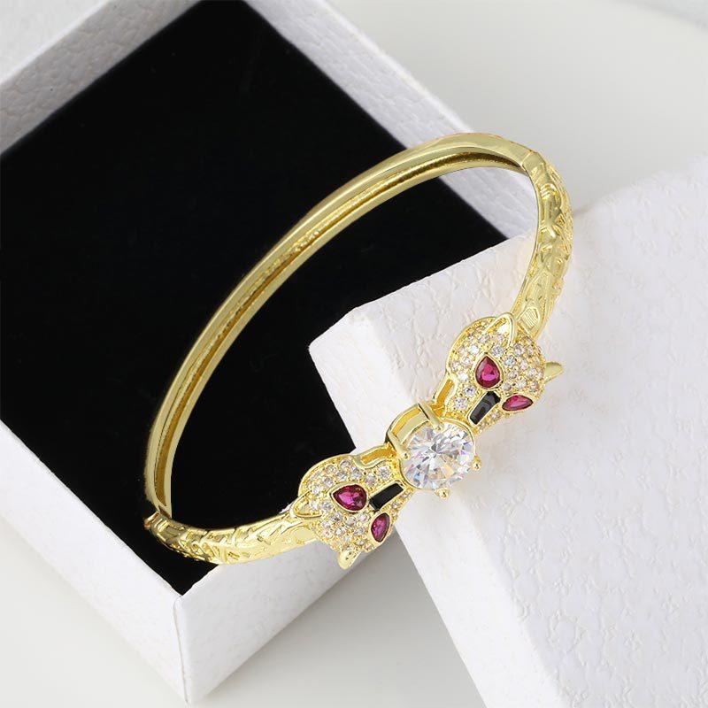 Hip Hop Inlaid Zircon Bracelet Exaggerated Punk Style Leopard Bracelet Bracelet for Women