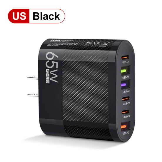 Зарядное устройство для телефона 65 Вт, 3,5 А, 3 USB, 3 Type-C, быстрая зарядка, высокая мощность, универсальная, штепсель США, адаптер для путешествий