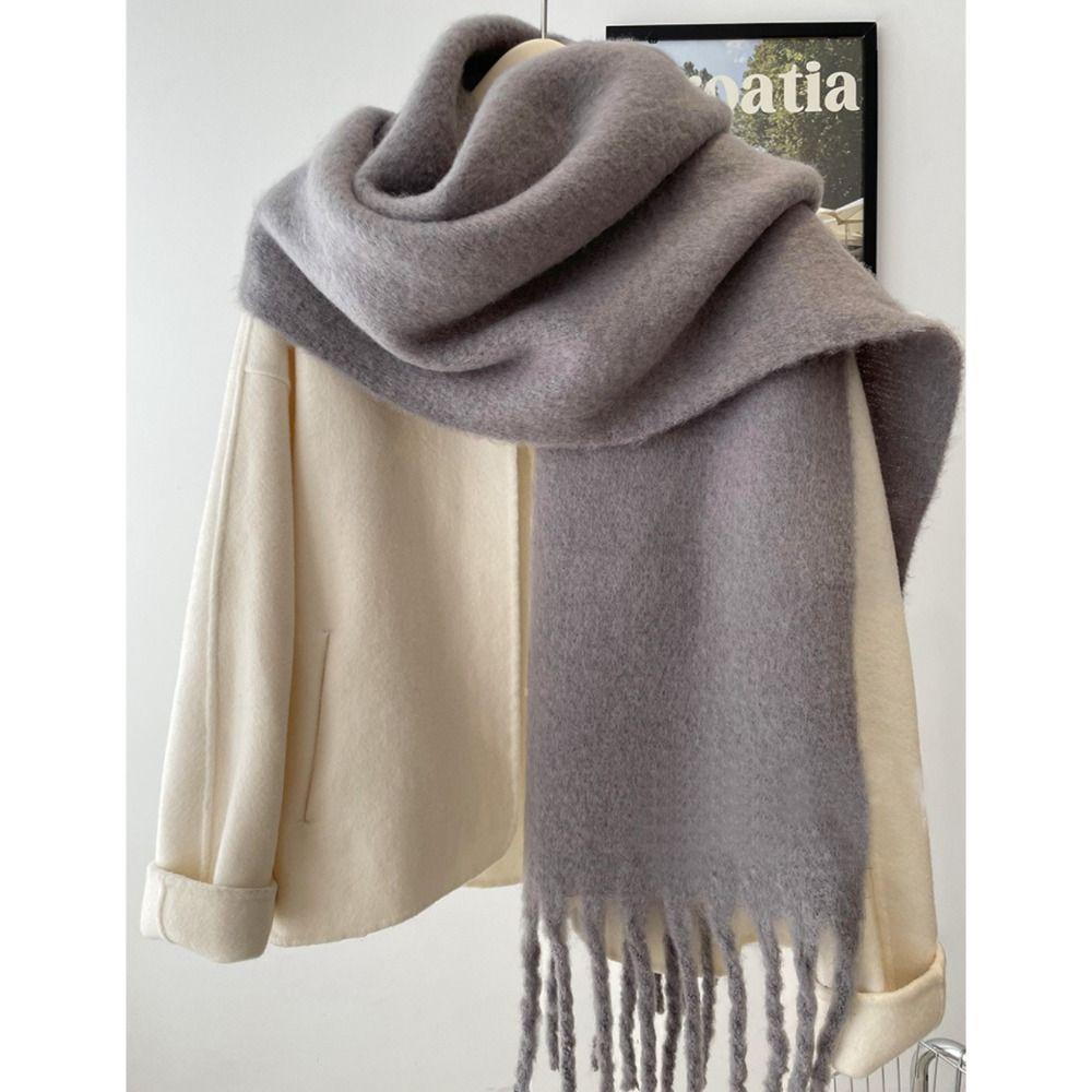 Solid Color Winter Cashmere Scarf Warm Fringed Shawls Wrap Long Tassel Scarves Girls
