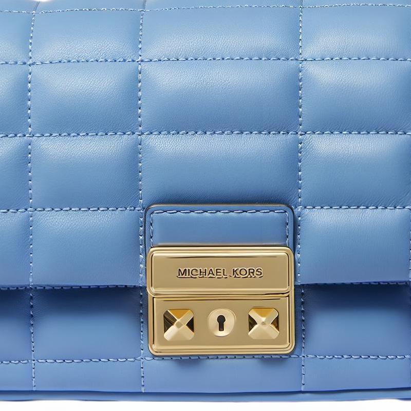 Michael Kors MK Tribeca Стеганая сумка-подушка с клетчатым и полосатым узором, на цепочке, однотонная, из натуральной кожи ягненка, женская сумка, светло-голубая 30R4G2RL5L-457