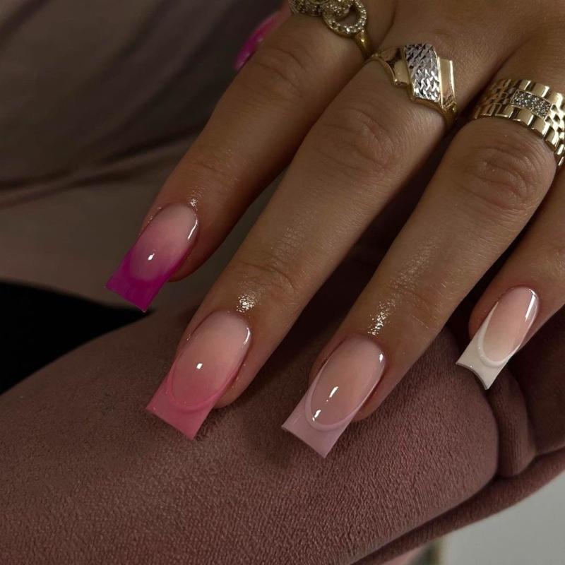 24 шт. длинные накладные ногти Coffin French Fake Nails Tip Gradient Acrylic Nails Glossy False Nails for Women Girls