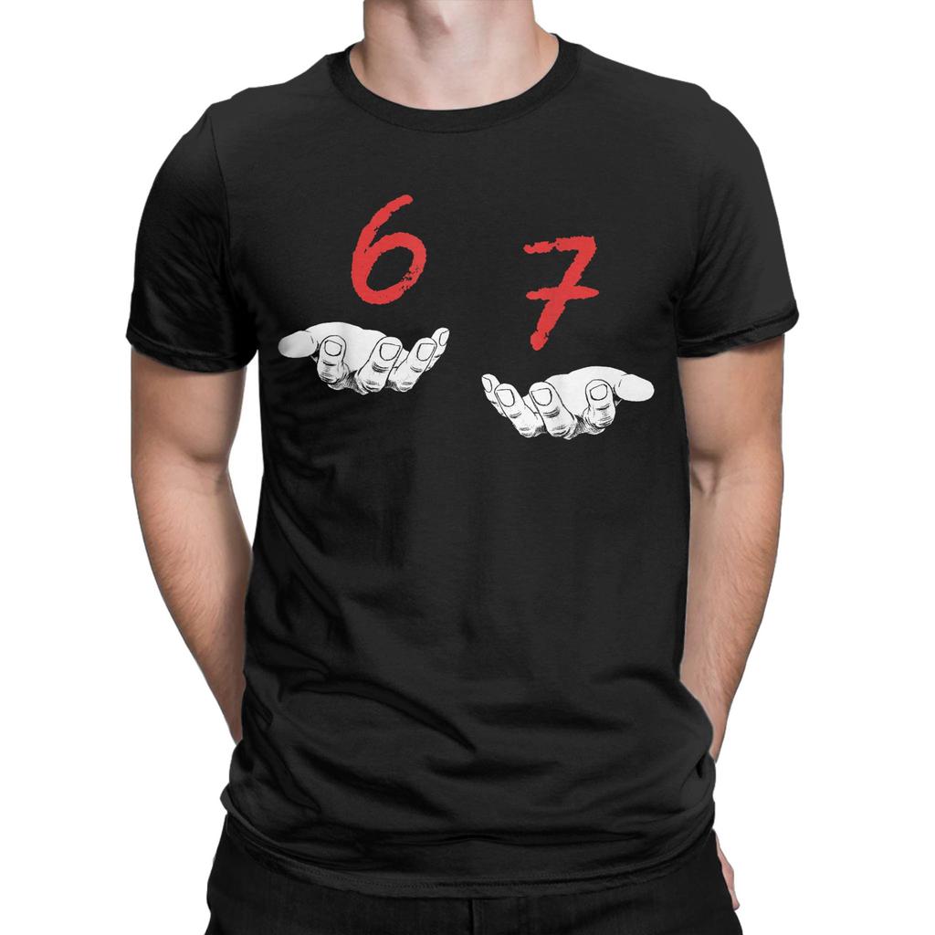 Leisure Six Seven 6 7 Meme Funny Hands T-Shirt Men O Neck Cotton T Shirts Gen-Alpha Slang Short Sleeve Tees Printing merchandise