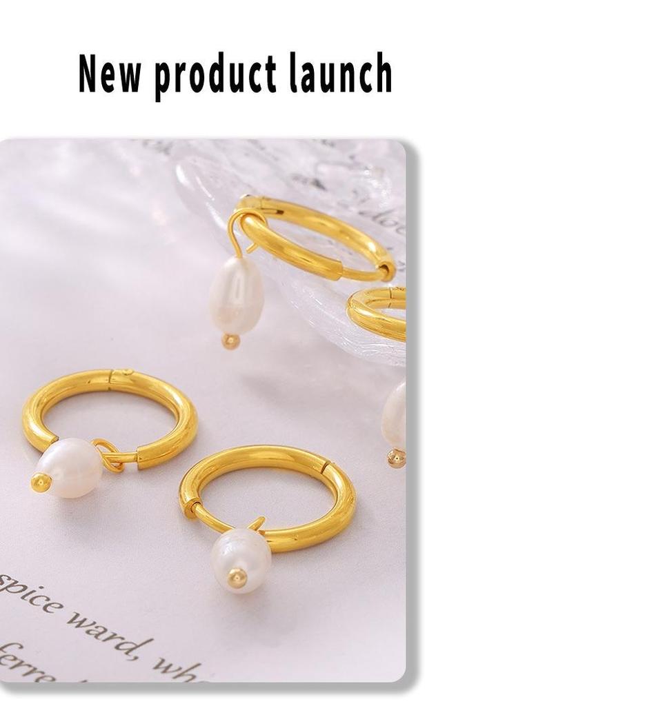 Серьги из натурального пресноводного жемчуга в корейском стиле, титановая сталь с покрытием из 18-каратного золота, простые и универсальные для женщин