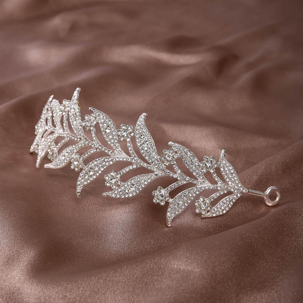 Ручная работа Хрустальные листья Повязка на голову Свадебная Барочная Тиара Украшение для волос Свадебная корона