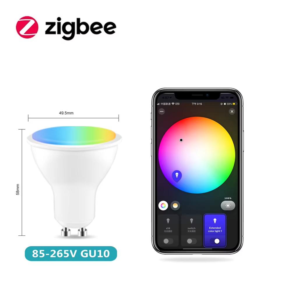 Zigbee LED Smart Bulb E27 E14 GU10 RGB+CW+WW Tuya APP Voice Control Dimmable Light Compatible with Alexa Google Home SmartThings