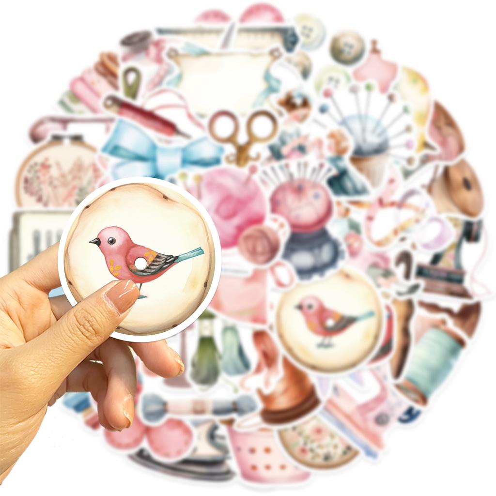 50pcs Cute Cartoon Sewing Series Stickers Waterproof Graffiti For Laptop Water Bottle Luggage Notebook Phone Decals