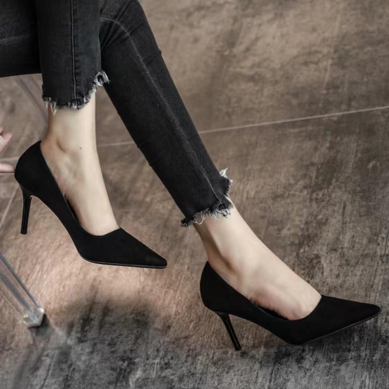 Черные туфли на высоком каблуке женские модные профессиональные туфли из мягкой кожи с острым носком женские туфли-лодочки на тонком каблуке одинарные женские