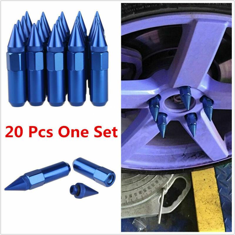 Aluminum Mounted M12X1.5 Spiked Lug Nuts Extended Tuner 60mm Wheels / Rims Aluminum 20pcs Blue