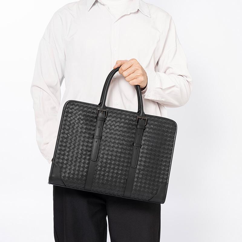 Мужская сумка деловая повседневная первый слой коровьей кожи плетеная мужская сумка большой емкости компьютерный портфель сумка через плечо