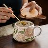 Суперкрасивая, Винтажная Цветочная Кружка, Керамические Кофейные Чашки, Офисная Бутылка для Воды для Женщин, Объем 380 мл, Утолщенная Стенка Чашки, Розовый