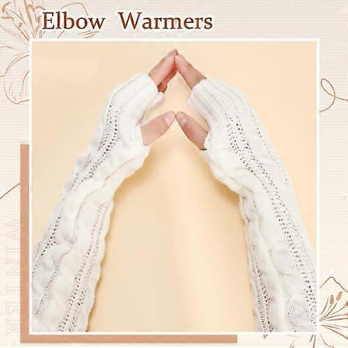50cm Arm Warmers Hand Warmer for Women Long Fingerless Gloves Autumn Winter Thickened Mitten Knitted Arm Sleeve+Thumb Hole
