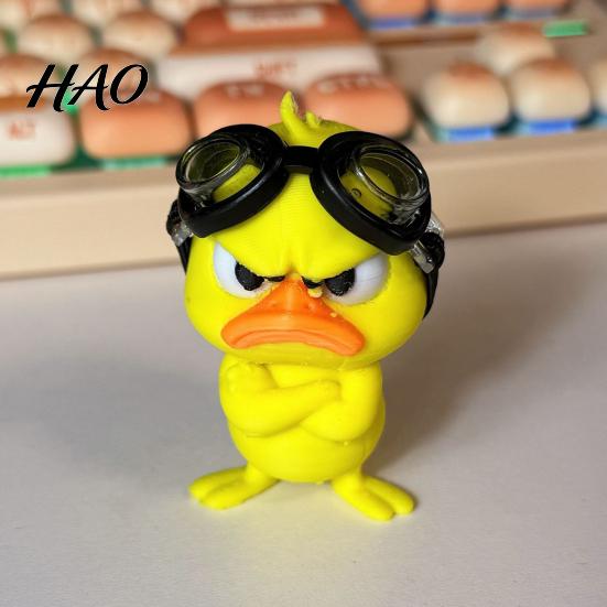 Detachable Goggle Duck Figurine Funny Angry Figurine, Cute Yellow Desk Decoration, Little Standing Decorative Ornament for Shelf with Goggles