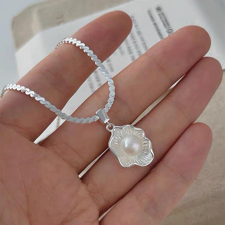 Корейское стерлинговое серебро S925, ожерелье-цепочка «змеиная кость» с жемчугом в виде яичницы-глазуньи