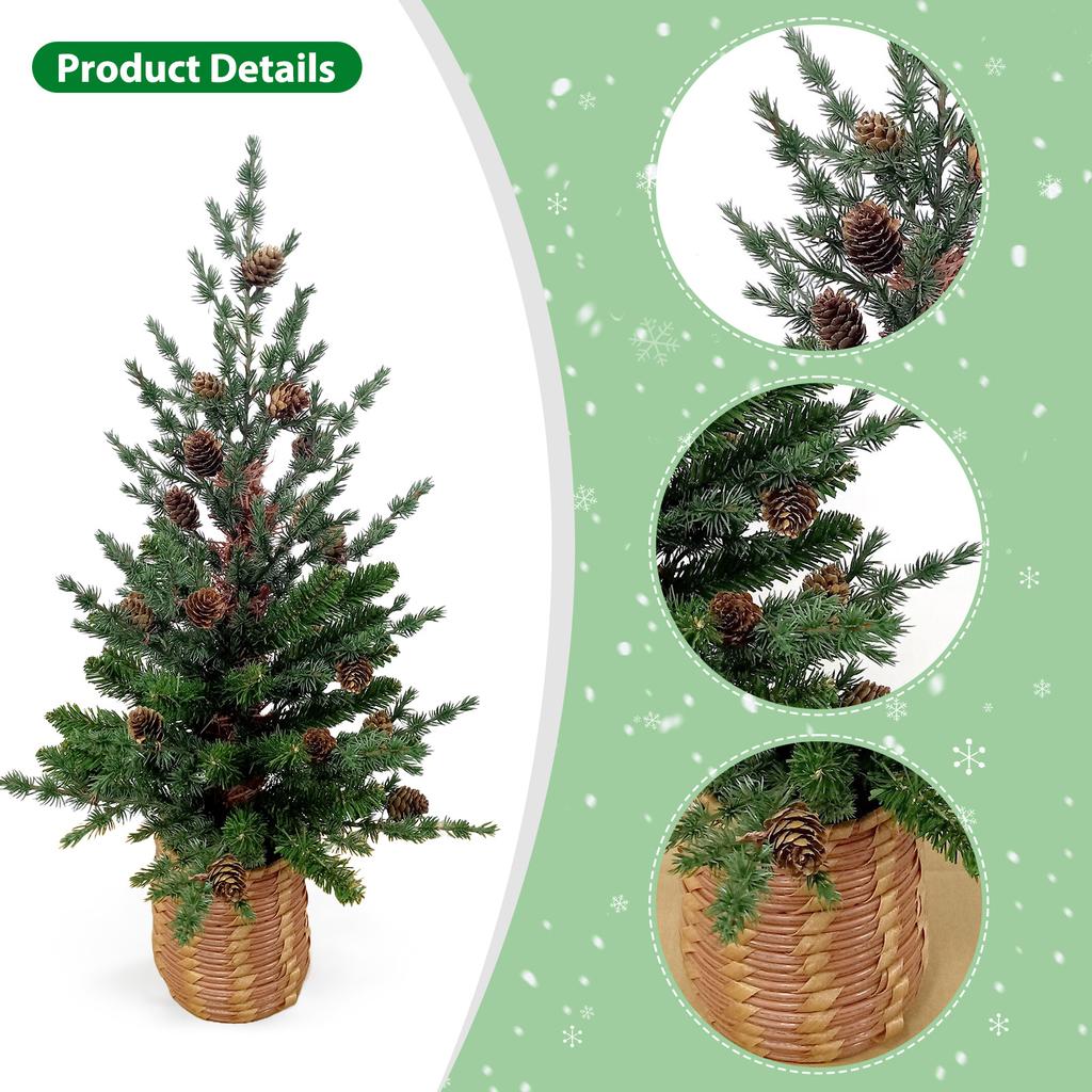 24-дюймовая маленькая рождественская елка ПЭ/ПВХ пластиковая шишка украшение ПЭ пластиковая корзина основа с теплой
