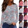 Женская модная повседневная свободная футболка с принтом и круглым вырезом с разрезом и длинным рукавом, женский топ