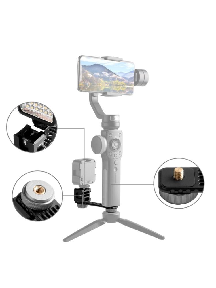 4-Head Cold Hot Shoe Mount Adapter Microphone h Light Aluminum Alloy Extension Bracket for Mobile 2/Smooth 4 Gimbal