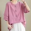 Летняя женская хлопково-льняная блузка, однотонные розовые, синие топы, свободные блузки с рюшами и пуговицами большого размера, повседневные блузки с короткими рукавами