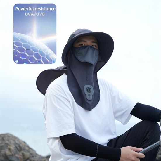 Sun Hat with Smart Fan Ventilation 360-Degree Sun Protection Adjustable Face Guard Shawl Design Outdoor Hat