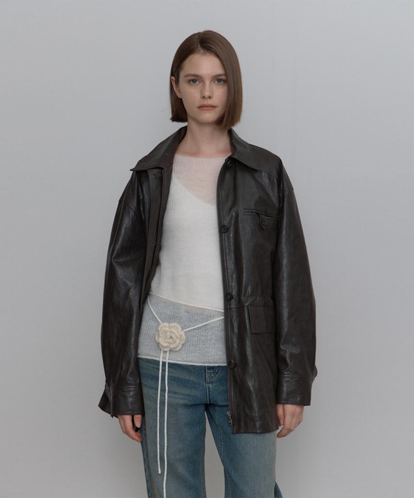 Themargot Vegan Leather Half Jacket_Dark Brown