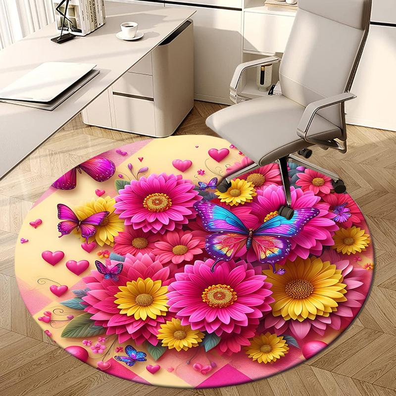 1pc Office Carpet Chair Mats Floral Fantasy: Butterflies & Hearts Perfect for Decorating Office Chairs, Living Rooms, Or Bedrooms