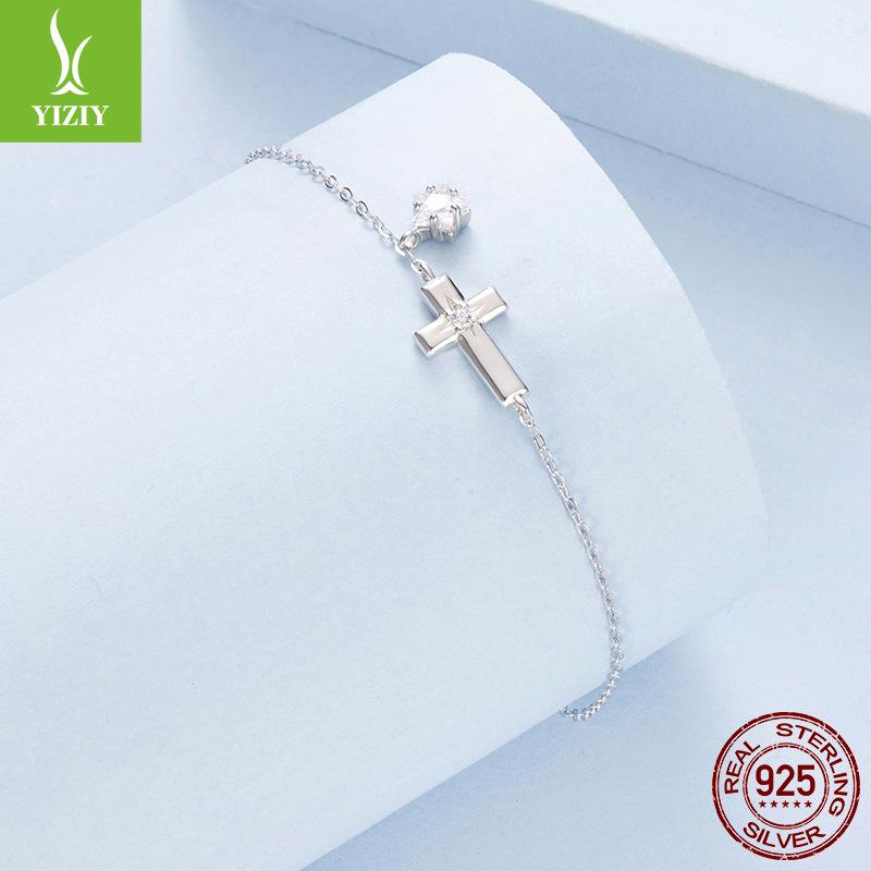S925 Sterling Silver Starlight Cross Bracelet, Cross-Border Simple Star Bracelet Jewelry.