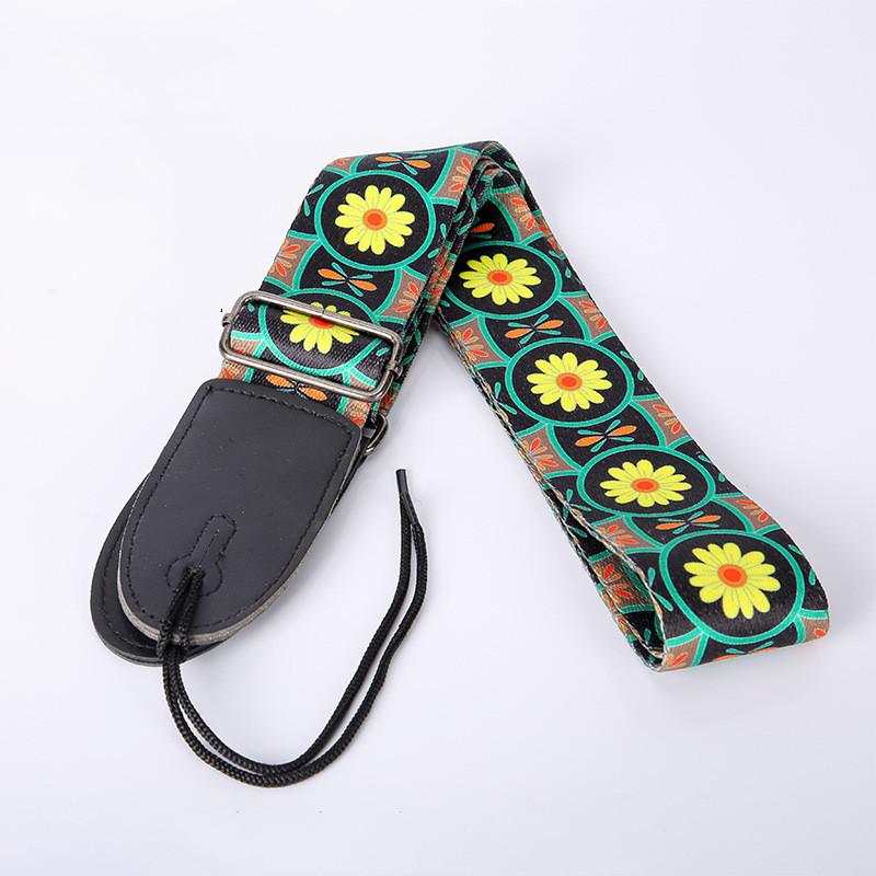 Регулируемый кожаный и тканевый гитарный ремень в этническом стиле с различными узорами для акустических и бас-гитар