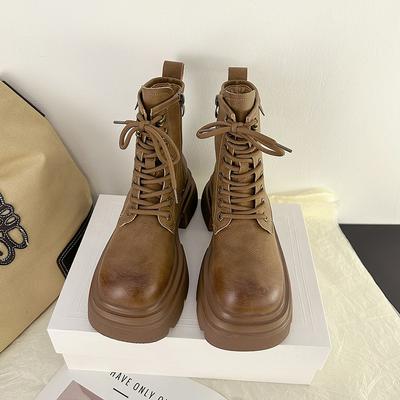 Ботинки Мартин Женские Кожаные Ботинки Жареная Улица Платформа Универсальные Большие Желтые Ботинки Короткие Ботинки Челси Рыцарские Ботинки