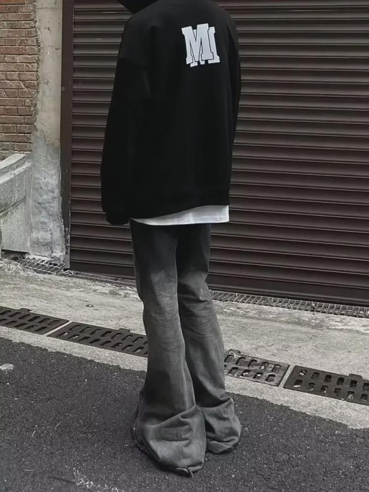 Мужские винтажные градиентные расклешенные джинсы: Ретро-облегающий крой с необработанным краем на осень