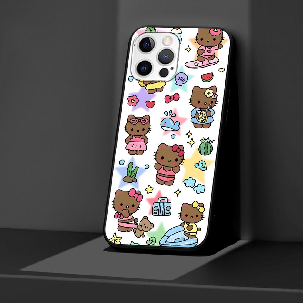 Hello Kitty Kawaii KT Cat Case for Apple iPhone 13 14 Plus 11 12 Mini 15 Pro Max 7 8 SE 2020 X XS XR Silicone Black Phone Cover