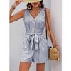 Женский комбинезон-шорты с V-образным вырезом без рукавов в полоску со шнуровкой