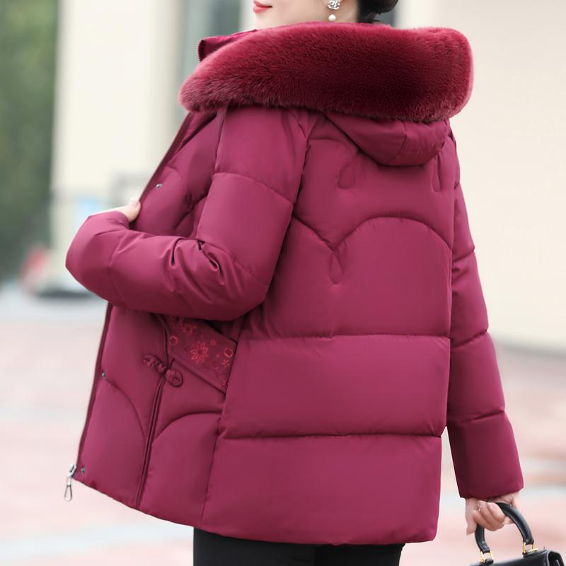 Middle Age Women's Winter Plus Size Jackets Elegant Faux Fur Collar Thick Warm Short Outerwears Loose Female Parkas Hooded